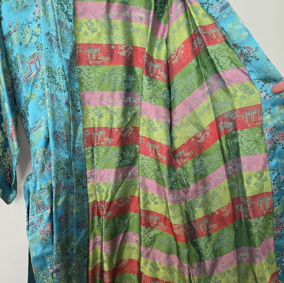 Peony Brand Kimono Robe Womens S Blue Satin Shanghai Vintage Chinese Jacket - Picture 7 of 14